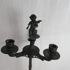 Antique Bronze Candle holder 3 candle Cherub top circa 1900