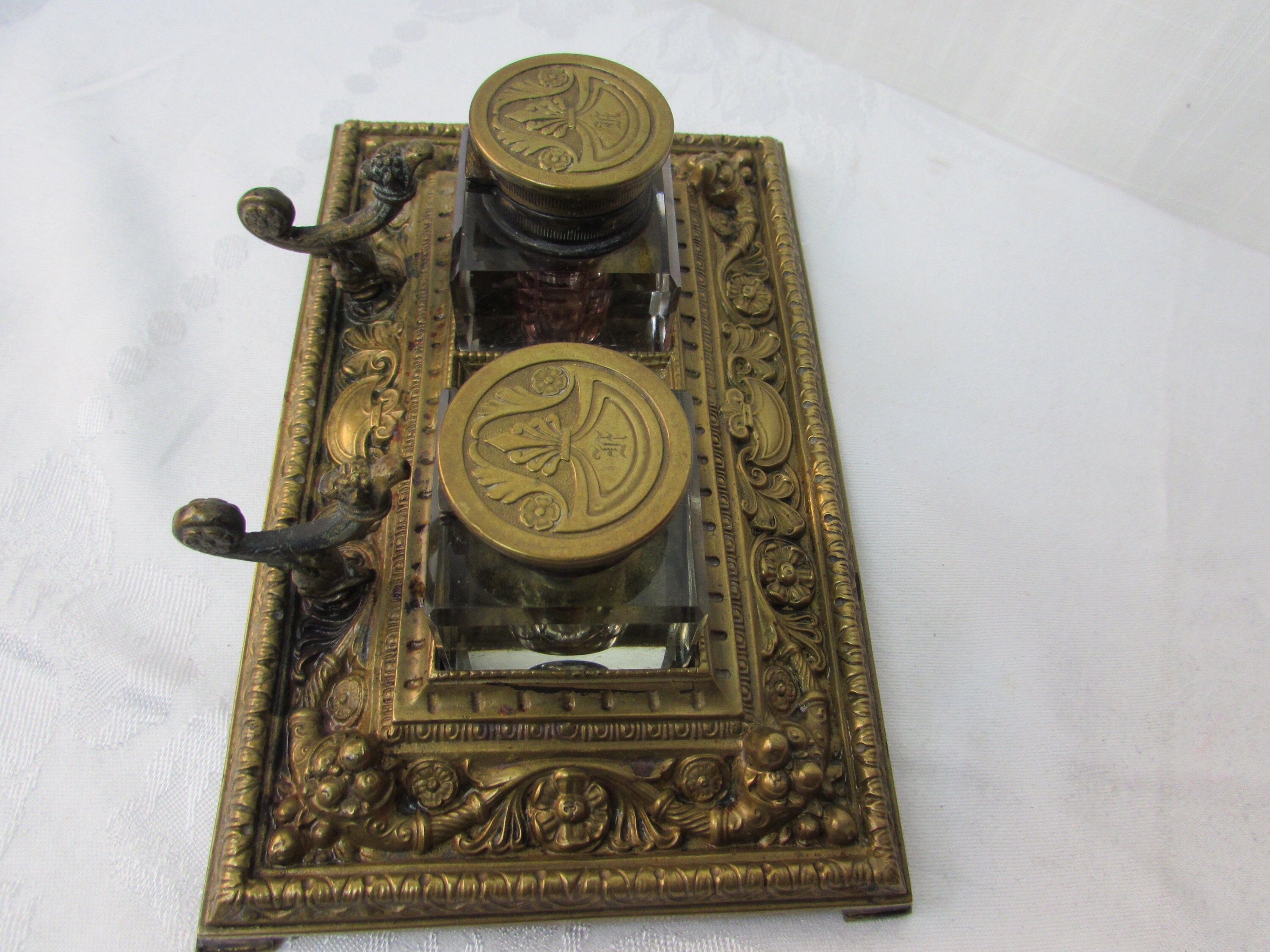 ANTIQUE DOUBLE INKWELL Art Nouveau Victorian - Etsy