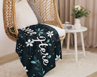 Personalized Floral Sherpa Blanket with Name || Custom Floral Throw Blanket || Spring Cozy Blanket || For Gift Idea || For Souvenir