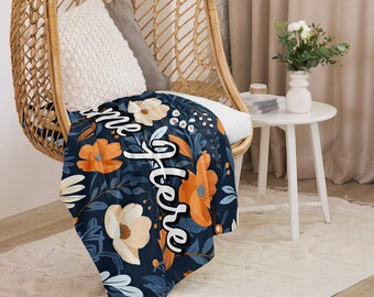 Personalized Floral Sherpa Blanket with Name || Custom Floral Throw Blanket || Spring Cozy Blanket || For Gift Idea || For Souvenir