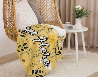 Personalized Floral Sherpa Blanket with Name || Custom Floral Throw Blanket || Spring Cozy Blanket || For Gift Idea || For Souvenir