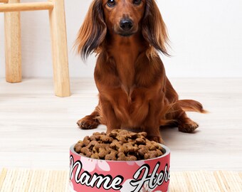 Personalize Pet Bowl with Name || Custom Pet Bowl || Floral Pet Bowl || For Gift Idea || Flower Pet Bowl with Name