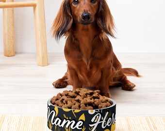 Personalize Pet Bowl with Name || Custom Pet Bowl || Floral Pet Bowl || For Gift Idea || Flower Pet Bowl with Name