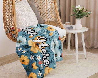 Personalized Floral Sherpa Blanket with Name || Custom Floral Throw Blanket || Spring Cozy Blanket || For Gift Idea || For Souvenir