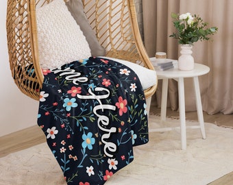 Personalized Floral Sherpa Blanket with Name || Custom Floral Throw Blanket || Spring Cozy Blanket || For Gift Idea || For Souvenir