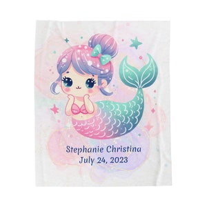 Custom Mermaid Baby Blanket - Personalized Velveteen Plush Gift for Newborn, Pink Green Blue Purple, 50x60&quot;, Cozy & Lightweight, Unique Gift
