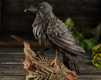 Raven statue Raven figurine Crow statue Crow figurine Wooden raven statue