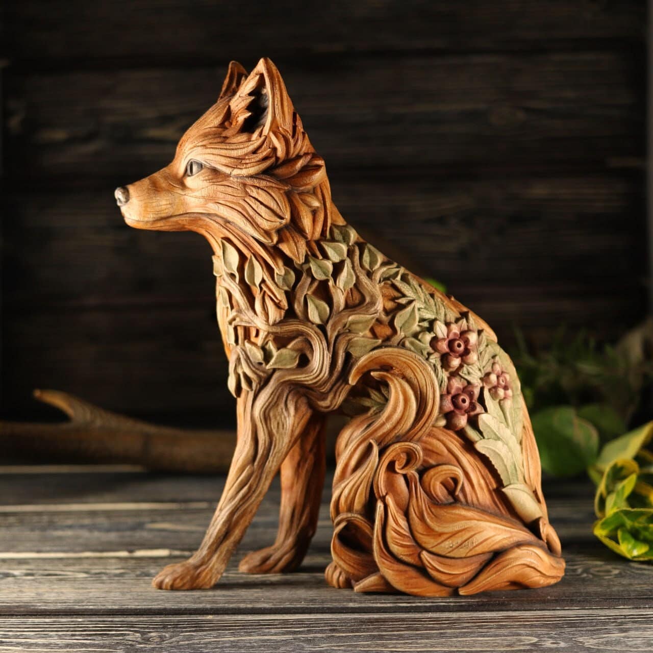 木製キツネ彫刻 尾5本 ブラウン キツネの像 キツネの置物 キツネの彫刻 木製のキツネの像 - Etsy 日本