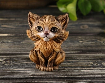木製の猫の置物：手彫りのトネリコの木の置物 - Etsy 日本