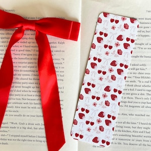 Strawberry Hearts Bookmark | Coquette Aesthetic Bookmark | Cute Bookmark| Book Lover Gift| Bookish Accessories| Double Sided| Read Must Have