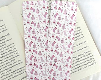 Pink Christmas Bookmark | Bookish Gift | Book Lover | Christmas Reader | Cozy Bookmark | Festive | Double Sided Print | Large Size 2.3" x 7"