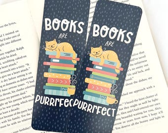 Books are Purrfect Bookmark |Bookish Merch | Book Lovers| Gifts for Readers| Double Sided | Cat Bookmark | Larger Size 2.3" x 7"
