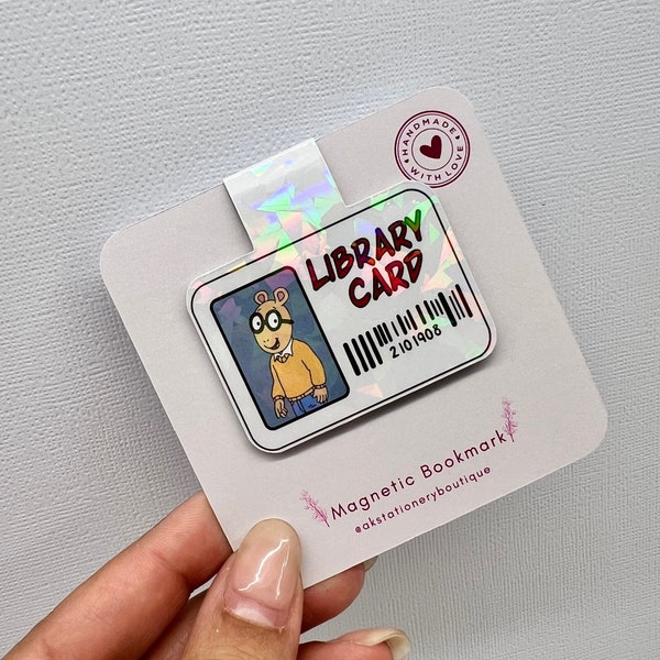 Arthur Library Card Magnetic Bookmarks| Book Lovers Gift| Handmade| Bookish Gift| Bookclub Bookmark| Cute Bookmark| Magnetic Page Clip