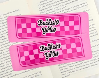 Starkt rosa bokmärke för tjejer | Bokrelaterade merchandise | Bokälskare | Present till läsaren | Rosa rutmönster | Stor storlek 6,3 x 18 cm