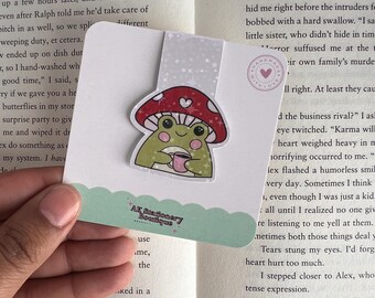 Mushroom Coffee Magnetic Bookmark: Cottagecore Book Lover Gift