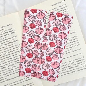 Marcapáginas de conchas marinas rosas / Mercancía literaria / Amante de los libros / Verano / Regalo para lectores / Impresión a doble cara / Tamaño grande: 5,8 x 18 cm