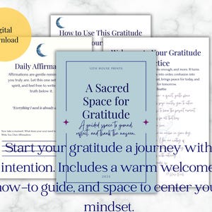 Diario de gratitud imprimible / Cuaderno de trabajo de 20 páginas para autorreflexión y atención plena / Afirmaciones diarias y reflexión semanal (PDF) / Tamaño carta (EE. UU., A4)