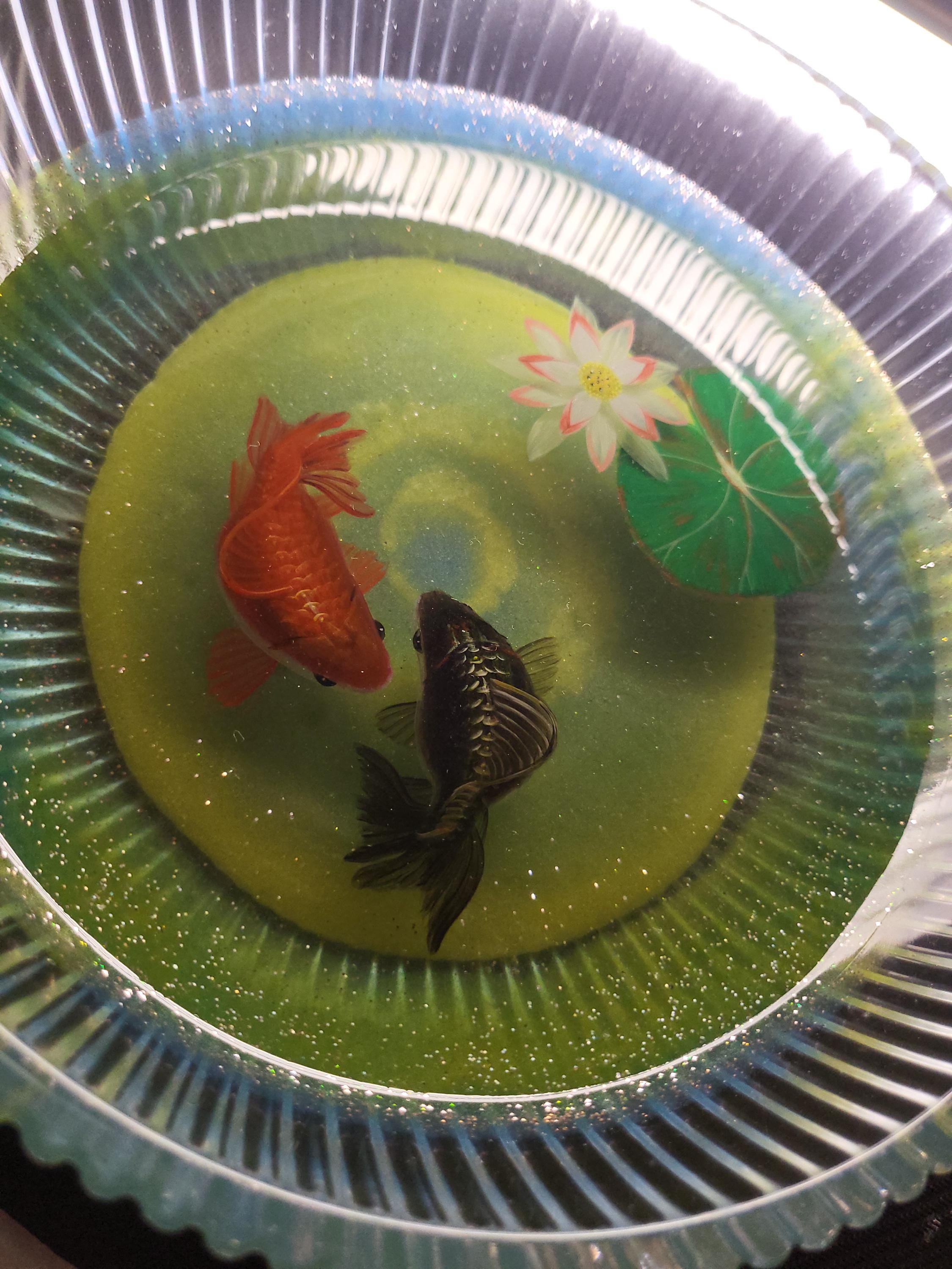 View of 3D Koi Fish Goldfish Resin Hand Painting Unique Gift for Fish Lovers ...