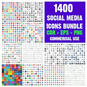 1400 Social Media Icons Bundle, Visitenkarten Icons, Facebook, Instagram, Pinterest, Telefonnummer, E-Mail, Website, Standort, EPS, PNG, CDR