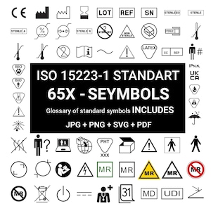 Conjunto de 65 símbolos compatíveis com ISO 15223-1 com descrições - Coleção de símbolos médicos compatíveis com Etsy