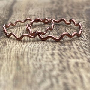 Bare Copper Dainty Stackable Adjustable Wavy Rings.