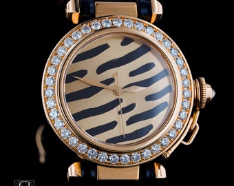 Cartier Pasha 32 Limited Edition von 20 Tiger Stripe Dial Factory Diamond 18k Gold Armbanduhr