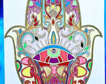 Guardian of Good Fortune: Intricate Hamsa Hand Wall Art for Vibrant Room Décor,Hamsa Wall Art, Jewish star