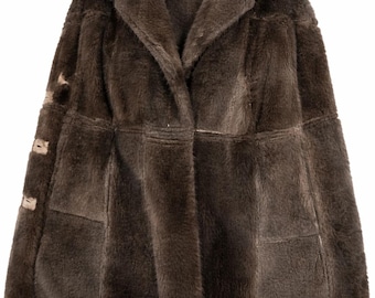 Vintage Shearling Coat Women’s Medium | Genuine Sheepskin Long Brown Fur-Lined Winter Coat | 48” Length