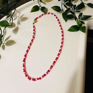 Pink seed bead necklace