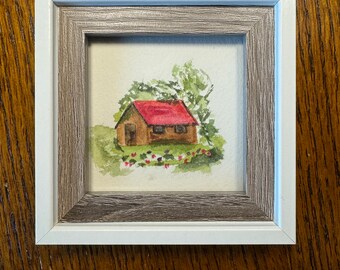 Watercolor House with Frame