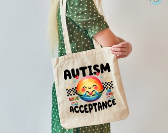 Autisme Acceptatie Katoenen Canvas Tote Bag, Autisme Bewustzijn, Herbruikbare tas, Leraar Tote, Acceptatie Tote Bag, Eco-vriendelijke tas