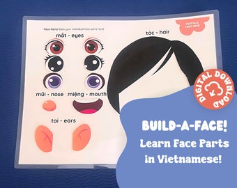 Build A Face Kid's Activity | Learn Body Parts in Vietnamese - Face Parts, Eyes, Ears, Mouth, Nose, Hair | Printable for kids & toddlers