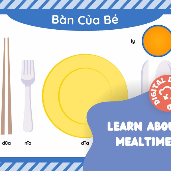 Mealtime Printable Pretend Play Kit | Learn About Utensils in Vietnamese: Forks, Knives, Spoons, Plates, Chopsticks, and Cup!