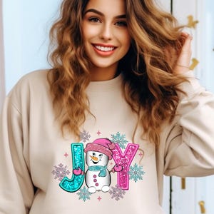 Joy Snowman Sweatshirt: Cozy Holiday Winter Fleece Pullover