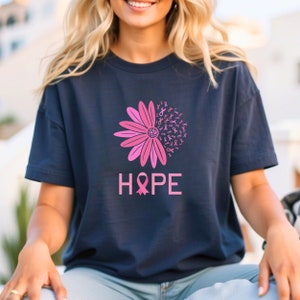Camiseta de conscientização sobre o câncer de mama Hope: camiseta com laço rosa