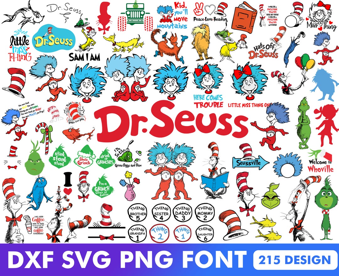 215 Dr Seuss Svg Bundle Layered, Cat in the Hat Svg, Dr Seuss Hat SVG ...