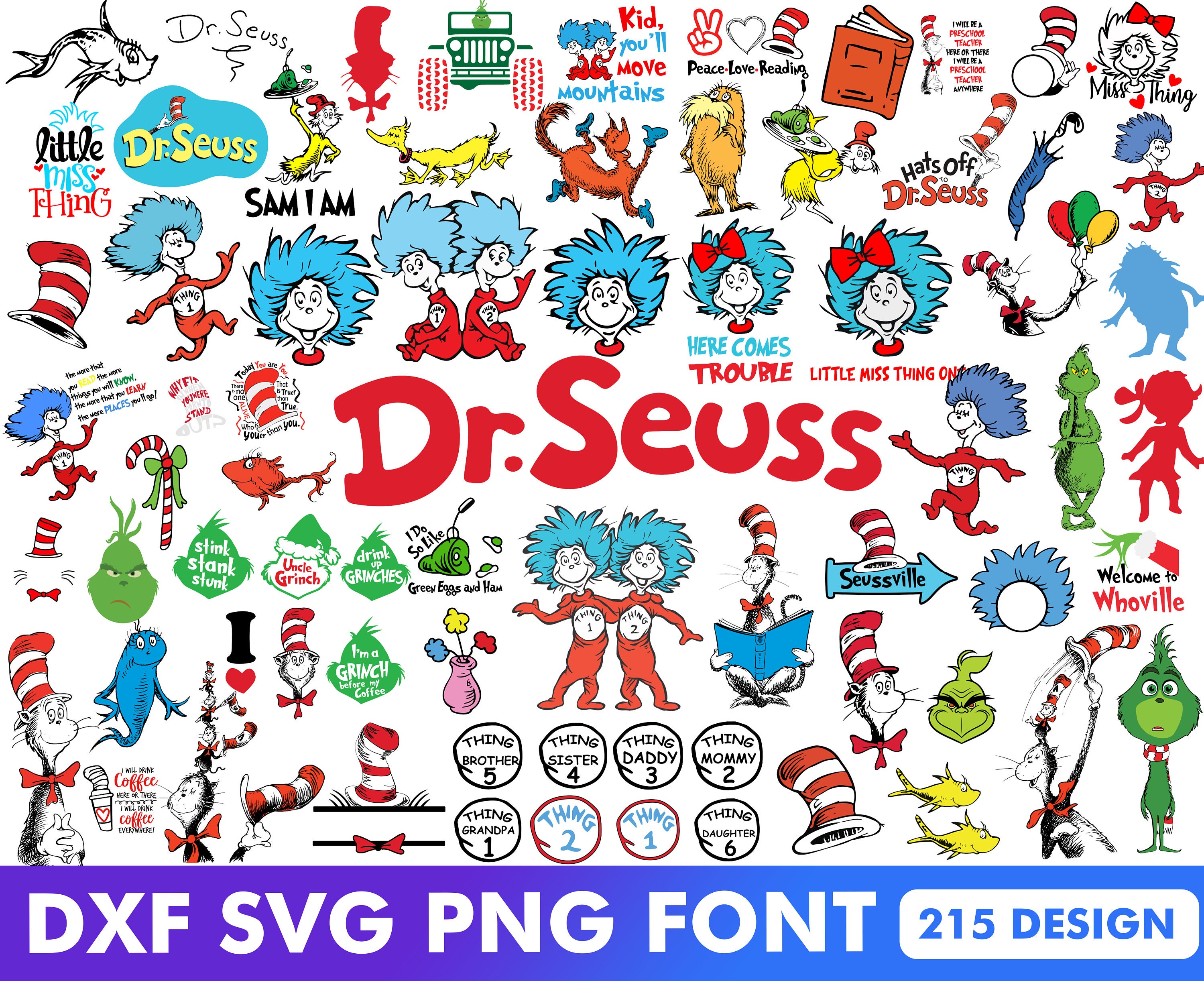 215 Dr Seuss Svg Bundle Layered, Cat in the Hat Svg, Dr Seuss Hat SVG ...