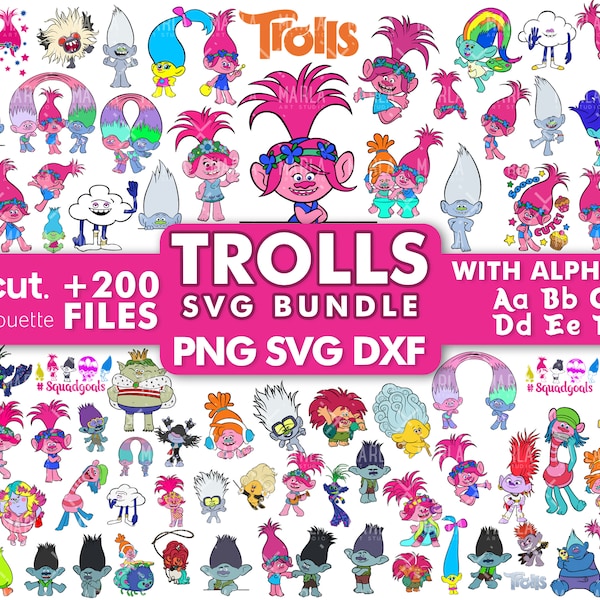 Trolls SVG Bundle, Trolls Png, Svg for Cricut, Poppy Troll Svg, Trolls Font, Trolls Birthday, Trolls Clipart, Instant Download, Silhouette
