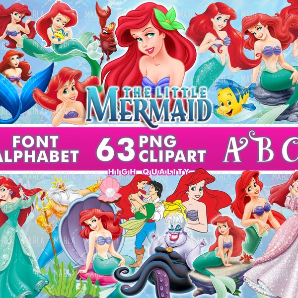 Little Mermaid PNG Bundle, Little Mermaid Clipart, Princess Birthday, Little Mermaid Tumbler, Princess clipart, Ariel png, Instant Download