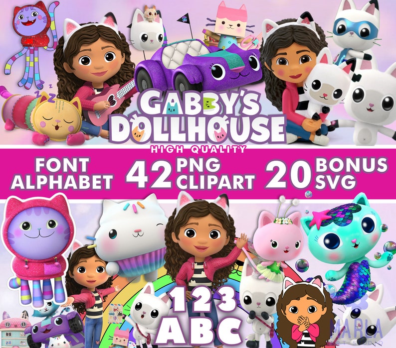 Gabbys Dollhouse PNG, Invitación de cumpleaños de Gabbys, Paquete Gabbys Svg, Gabbys House Png, Gabbys Transparente, Gabbys Clipart, Gabbys 3D Digital imagen 1