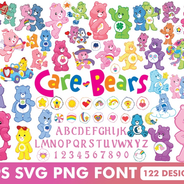 120+ Care Bears SVG Bundle, Layered Design, Care Bears Png, Clipart Files, Care Bear Font, SVG For Cricut, Silhouette, Instant Download