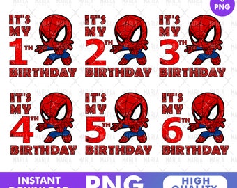 Spiderman Birthday PNG, Spiderman Birthday Ages Png, Spiderman Birthday Boy Party, Birthday Party Invitation for Boys, Spiderman Cake Topper