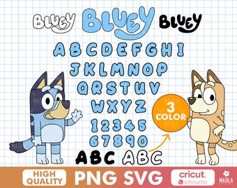 Blue Dog Schriftartenpaket, Blue Dog Alphabet, Blue Dog SVG, Kinderschriftart, digitaler Schriftarten-Download, TTF, Cricut-Schriftart, Geburtstagsbuchstaben, Zahlen