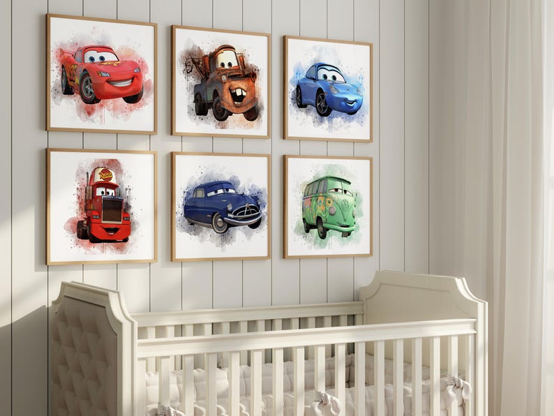 Cars Collection Print Set of 12 Drawing Cars Movie Watercolour Prints, Cars Movie Nursery ...