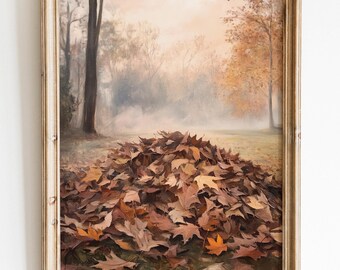 Autumn Leaves Oil Painting Print | Vintage Fall Seasonal Wall Art (Digital Download)