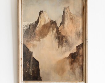 Rocky Mountain Landscape Oil Painting Print | Vintage Cliffs Wall Art (Digital Download)