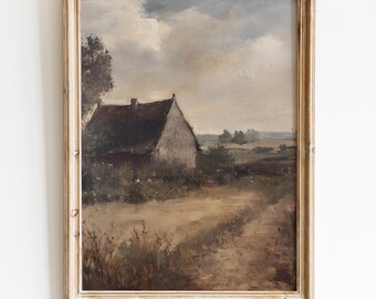 Obraz olejny „Rustykalny domek” | Wydruk w stylu vintage „Farma” (do pobrania cyfrowego)