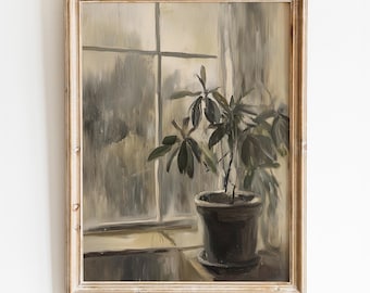 Potted Plant Oil Painting Print | Vintage Cottage Wall Art (Digital Download)