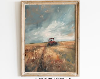 Tractor Corn Field Art Print | Vintage Oil Painting Farmhouse Wall Art (Digital Download)