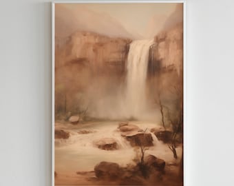 Desert Waterfall Landscape Painting | Vintage Southwest Printable Wall Art (Digital Download)